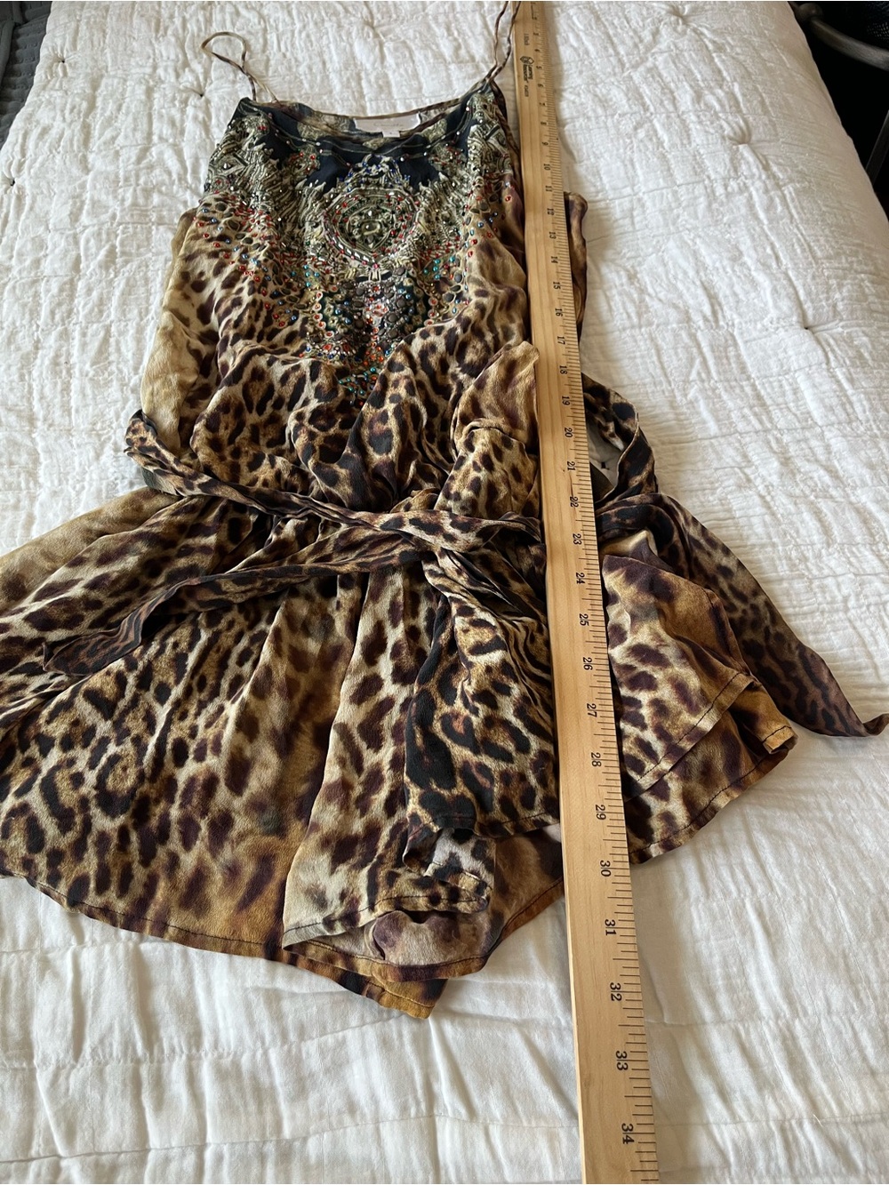 Camilla Leopard Print Silk embellished rhinestone Romper Playsuit in Brown & Tan - Picture 16 of 16